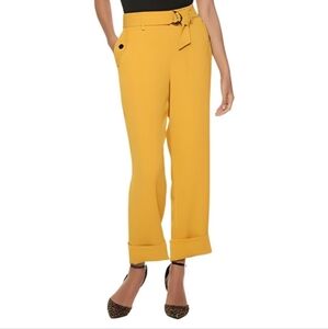 NWT Cara Santana × Apt. 9 Mustard Belted High Waist Cropped Cuff Ankle Pants 14